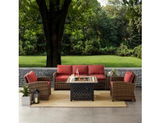 Bradenton 5-Piece Outdoor Wicker Sofa Conversation Set With Sangria Cushions