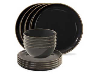 12pc Stoneware Dinnerware Set Peppercorn