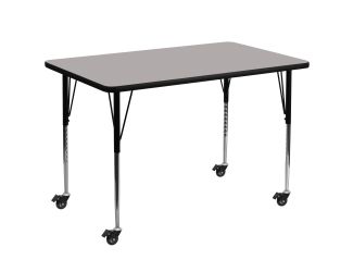 Mobile 36"W x 72"L Rectangular Grey HP Laminate Adjustable Activity Table