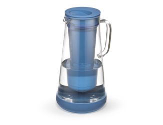 LifeStraw Home 7 Cup Glass Water Filter Pitcher w/ Silicone Base Stormy Blue