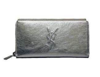 Yves Saint Laurent Wallet YSL Belle du Jour Silver Leather Zip Wallet