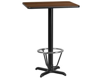 24" x 30" Walnut Laminate Table Top & 22" x 22" Bar Height Base with Foot Ring