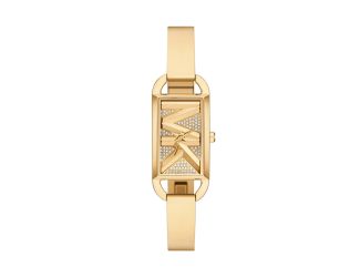 Ladies Mini Empire Pave Gold-Tone Stainless Steel Bangle Watch Logo Dial
