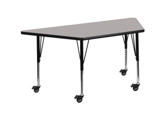 Mobile 29"W x 57"L Trapezoid Grey HP Laminate Adjustable Activity Table