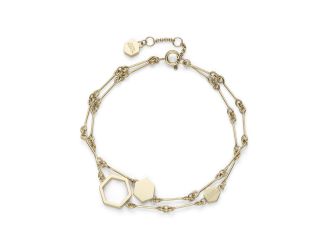 This striking addition to our honeycomb-inspired jewelry collection is sure to be worn on repeat. Designed for a layered look, this double-strand Gold-Plated bracelet gives an effortless stack in just one piece. Hexagonal charms sit on a bar chain inspire