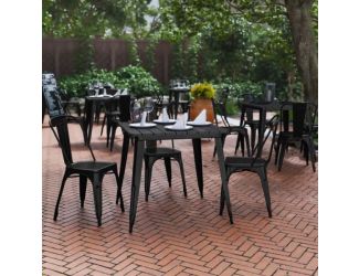 31.5" SQ Commercial Poly Resin Restaurant Table with Steel Frame-Black/Black