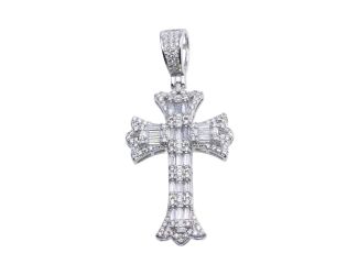PARIKHS Men's Rhodium Plated Baguette CZ Hip Hop Pendant with chain in 925 Sterling Silver