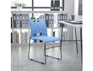 881 lb. Capacity Blue Sled Base Stack Chair with Carry Handle and Air-Vent Back