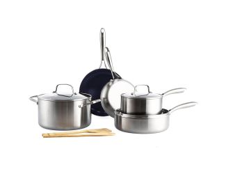3-Ply Stainless Clad Pro 10pc Ceramic Nonstick Cookware Set