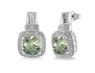 Green Amethyst & Diamond Earrings
