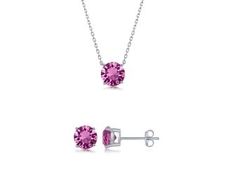 Sterling Silver & Rose "October" Swarovski Crystal Post Earrings And Necklace Set