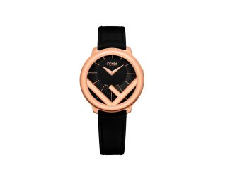 Fendi Runaway Rose Gold Black Calf Leather 36 MM Fashion Watch