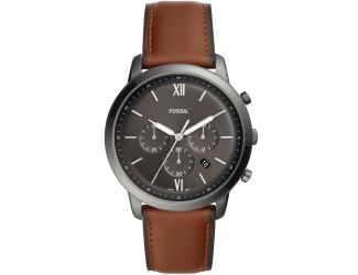 Mens Neutra Chronograph Gray & Amber Brown Leather Strap Watch Gray Dial