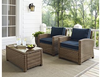 Bradenton 2 Piece Outdoor Wicker Seating Set with Navy Cushions -  Two Arm Chairs