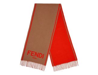 Fendi Roma Cashmere Scarf Beige Orange Logo