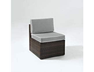 Palm Harbor Outdoor Wicker Center Chair In Brown With Grey Cushions