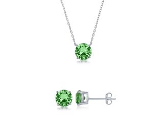 Sterling Silver and Peridot "August" Swarovski Crystal Post Earrings and Necklace Set