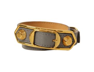 Balenciaga Arena Bleu Acier Shiny Goat M Leather Wrap Bracelet