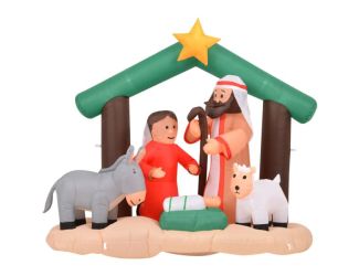 7-Ft. Wide Nativity with Mary, Joseph, Baby Jesus, and Animals, Prelit Outdoor Christmas Inflatable