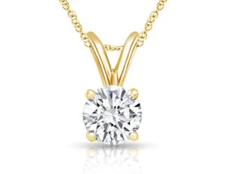 Bright White Round Lab Grown Diamond Prime Pendant with chain in 10K Yellow Gold 0.12ct, FG, SI2 I1