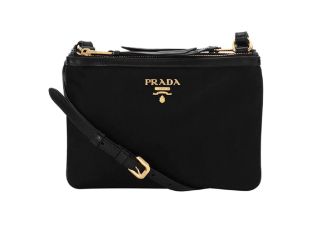 Prada Logo Tessuto Nylon Soft Calf Trim Black Cross Body Bag