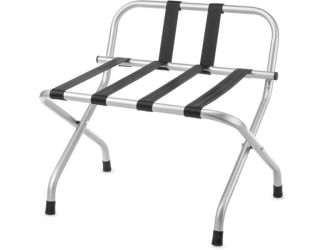 Powder-Coated Metal Folding Luggage Rack with Backrest, Silver