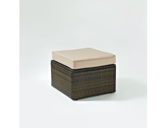 Palm Harbor Outdoor Wicker Ottoman In Brown With Sand Cushions