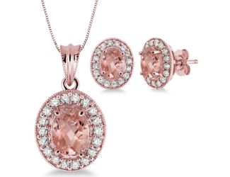 Morganite and Diamond Earrings and Necklace Set