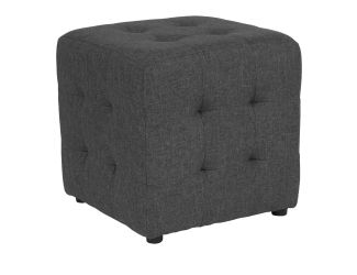 Grid Tufted Upholstered Cube Ottoman Pouf in Dark Gray Fabric - Home Furniture