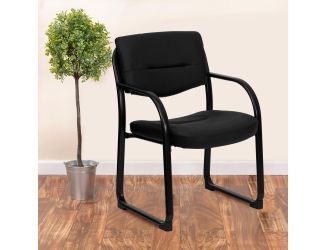 Black LeatherSoft Executive Reception Chair with Sled Base and Foam Padded Seat