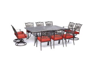 Traditions 11-Piece Dining Set in Red with Four Swivel Rockers, Six Dining Chairs, and an Extra-Long