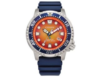 Men's Promaster Dive Eco-Drive Blue Polyurethane Strap Watch Orange Dial