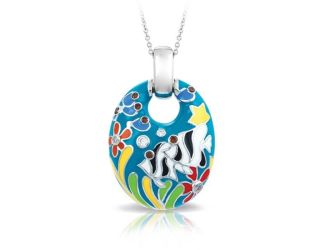 Belle Etoile Round Red & White Cubic Zirconia studded Angelfish Pendant - 925 SS with chain