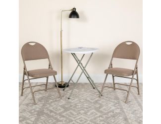 2Pack Ultra-Premium Triple Braced Beige Fabric Folding Chair - Easy-Carry Handle