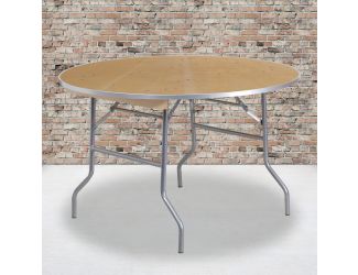 4-Foot Round HEAVY DUTY Birchwood Folding Banquet Table with METAL Edges