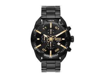 Mens Spiked Chronograph Black Stainless Steel Watch Black Dial