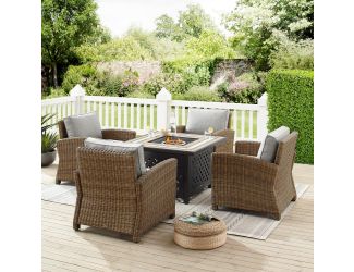 Bradenton 5Pc Outdoor Wicker Conversation Set W/Fire Table