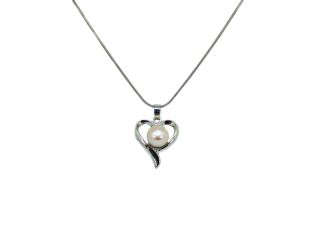 Sterling Silver Freshwater Pearl Heart Necklace