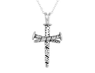 PARIKHS Rhodium Plated Triple Nail Cross Pendant Necklace in 925 Sterling Silver