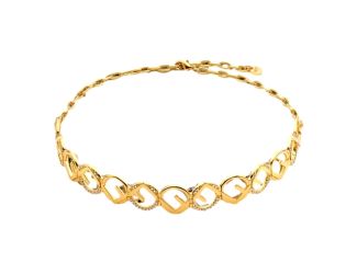 Fendi F is Fendi Logo Choker Necklace White Crystal Gold Metal Chain