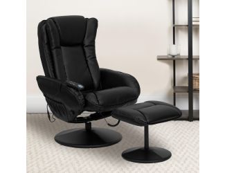 Black LeatherSoft Massaging Multi-Position Recliner w/Side Pocket &Ottoman