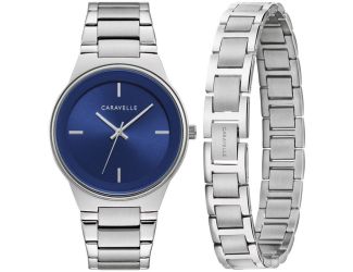 Caravelle Men's Boxed Set Blue Dial and Silver Tone Bracelet