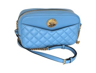 Versace La Medusa Blue Quilted Lamb Leather Medium Crossbody Bag