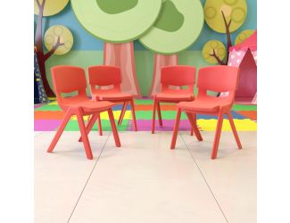 4 Pack Red Plastic Stack School Chair with 15.5"H Seat, 3rd-7th School Chair