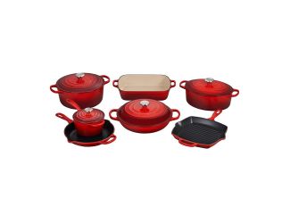 11pc Signature Cast Iron Ultimate Cookware Set Cerise