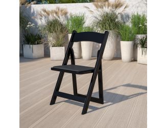 Black Wood Folding Chair with Vinyl Padded Seat