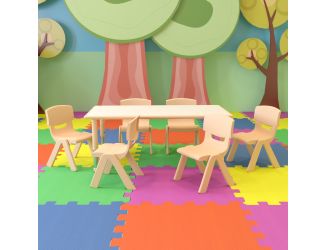 23.625"W x 47.25"L Rectangle Natural Plastic Activity Table Set with 6 Chairs