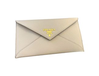 Prada Grey Vitello Grain Leather Long Envelope Wallet