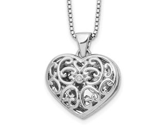 White Ice Sterling Silver RH Plated White Ice Diamond Heart Locket 18" Necklace