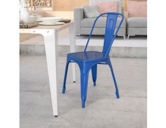 Blue Metal Indoor-Outdoor Stackable Chair - Restaurant Chair - Bistro Chair